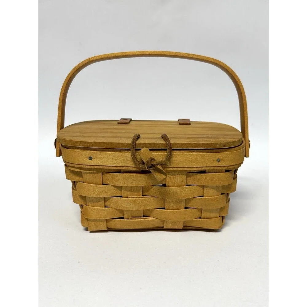 Longaberger Y2K Small Purse Basket Mini Picnic Basket Boho Style Kiddie Signed